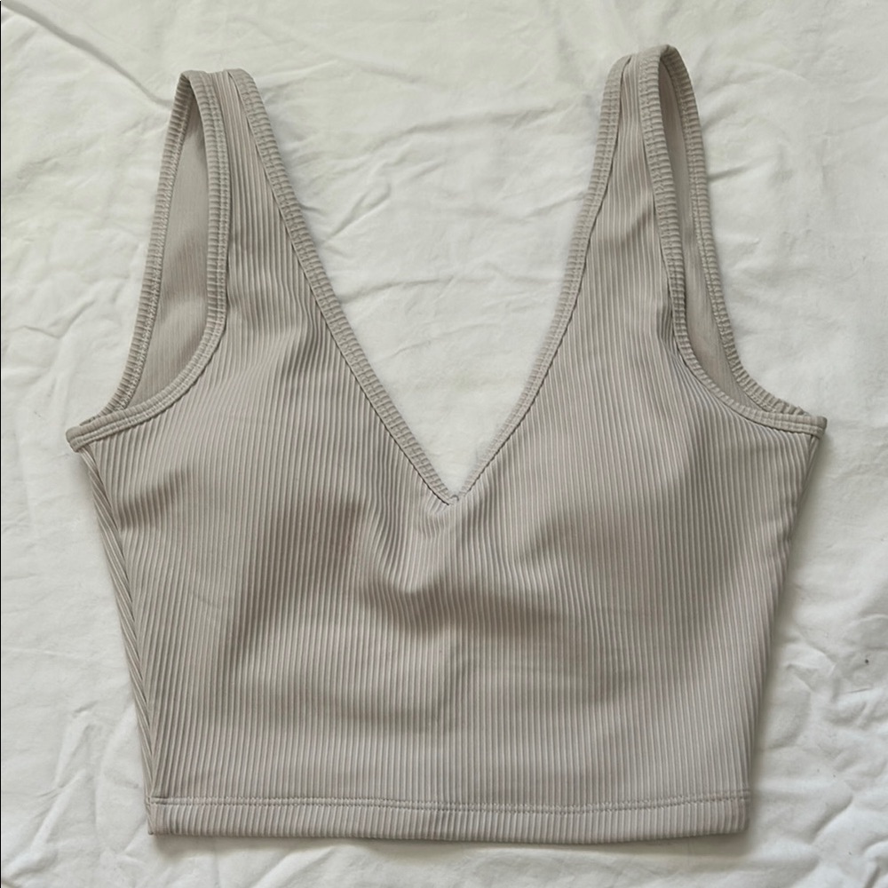 BuffBunny Ribbed V-Neck Crop Top in Cream